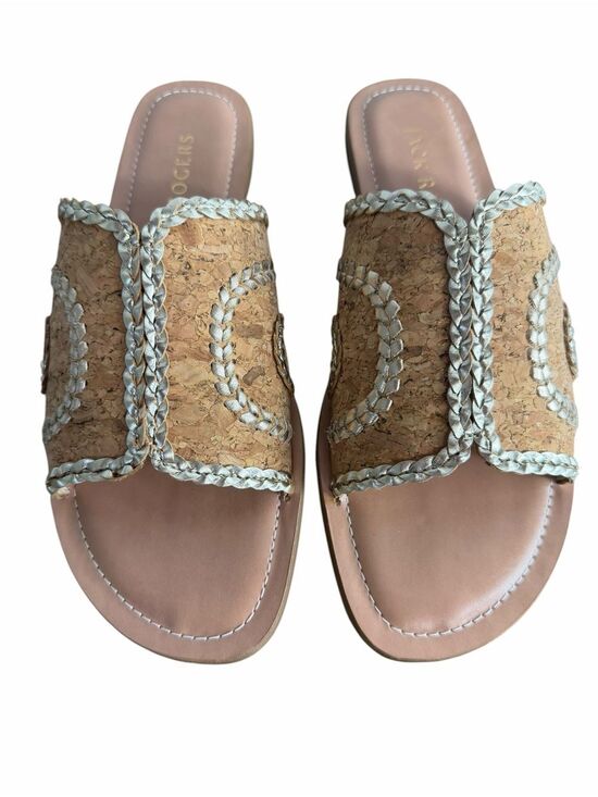 Jack Rogers Shoes - Jack Rogers Seagate Cork Braided Slide Sandals size 9.5M Platinum Metallic Trim
